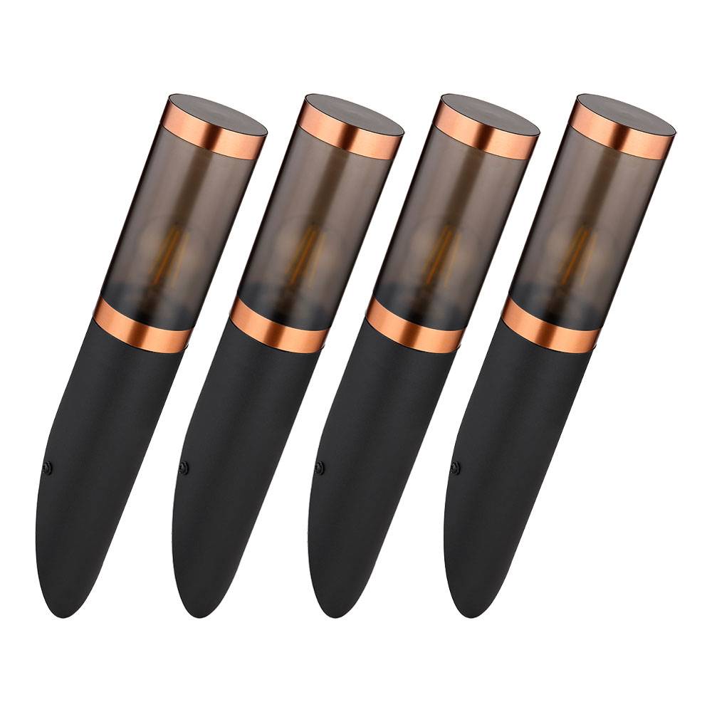 Wandleuchte Außenwandlampe Edelstahl Garten Kupfer rauch Wandlampe Fackel Aussen, schwarz rauch, 1x E27, BxH 7,6x41 cm, 4er Set