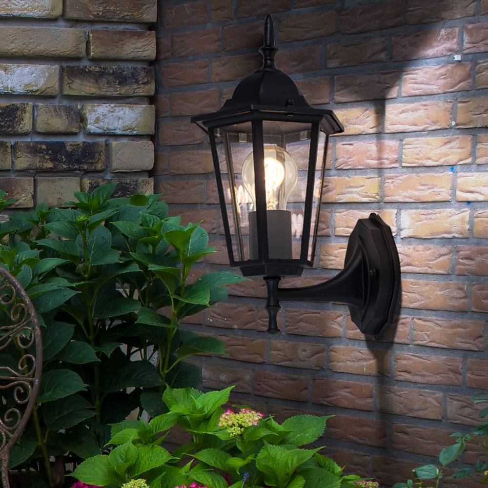 Außenlampe Wand Wandleuchte Außen Glas Außen Wandlaterne schwarz, Aluminium, Fernbedienung dimmbar, 1x RGB LED 8,5W 806Lm warmweiß, LxH 17,3x33,6