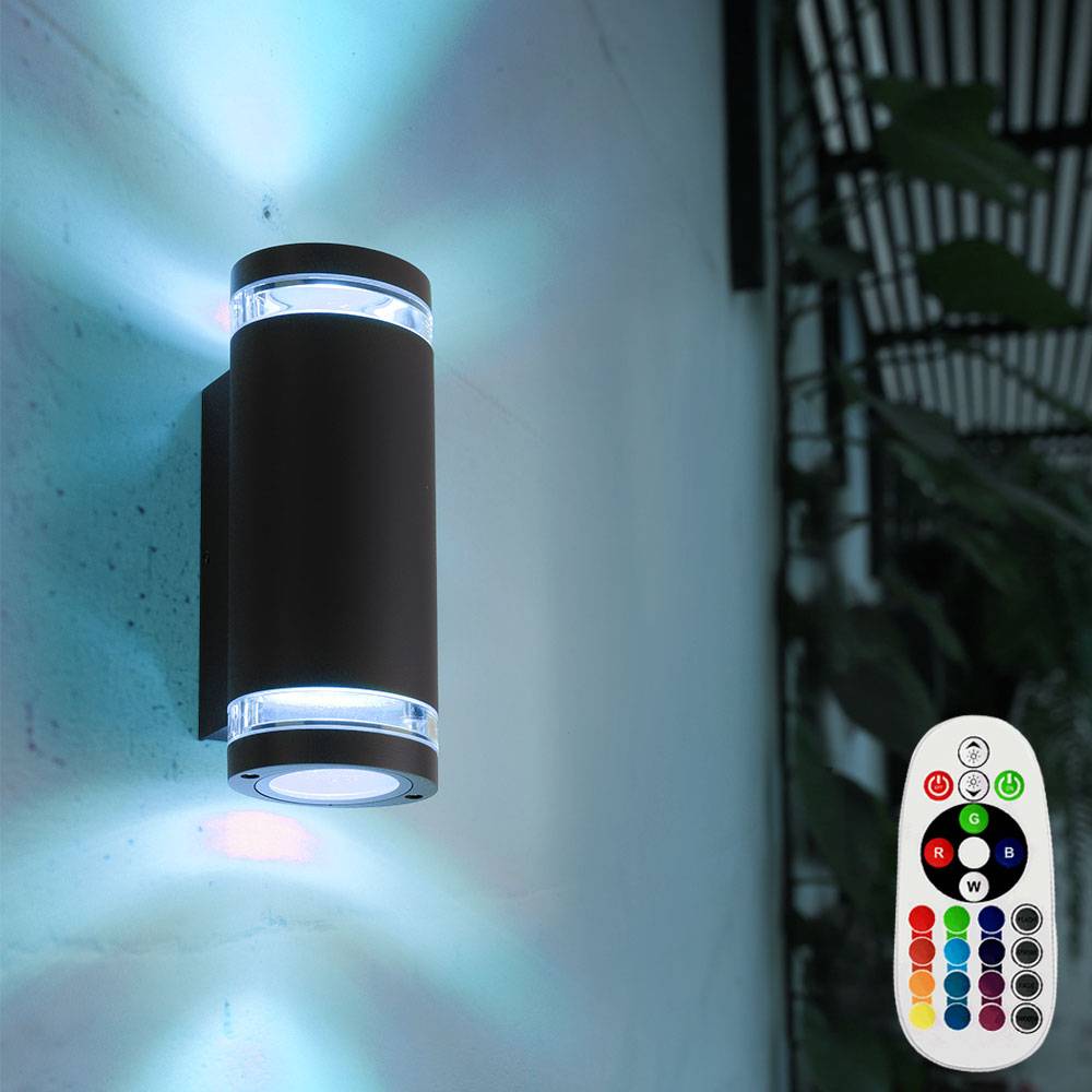 Außenleuchte Wandlampe Fassadenlampe Up Down Wandleuchte Hauswand, anthrazit, Fernbedienung dimmbar, RGB LED 3,5W 290lm warmweiß, LxH 10,4x23,3 cm