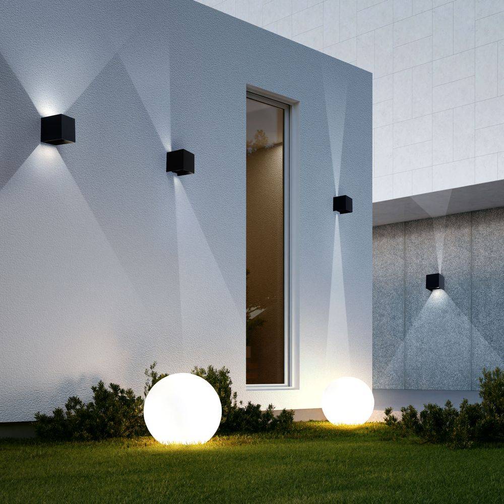 Wandlampe Aussen Up and Down Leuchten Aussen LED Wandleuchte Außen, einstellbarer Lichtkegel, Alu schwarz, LED 5W 700Lm warmweiß, LxBxH 10x10x10 cm