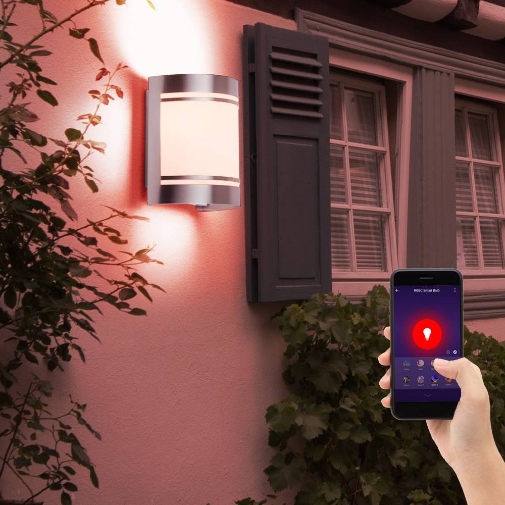Wandlampe Fassadenleuchte Außenwandleuchte Edelstahl Gartenlampe silber, Glas, App-Steuerung, Smart RGB LED 5W 470Lm, LxH 14x16,5 cm