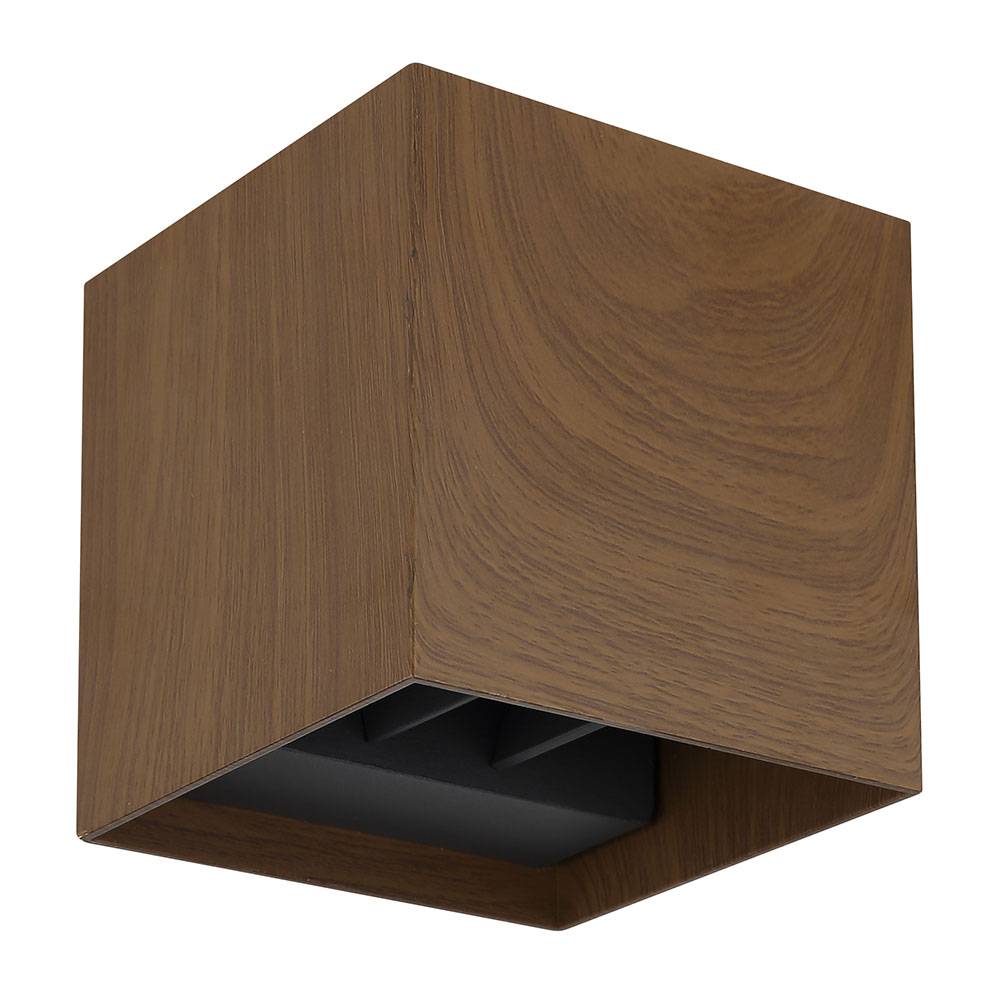 Wandlampe Außenlampe braun Wandstrahler modern Hauswandleuchte LED Up&Down Strahler Holzoptik, Alu, 2x LED 3W 290lm 3000K warmweiß, LxBxH 10x10x10