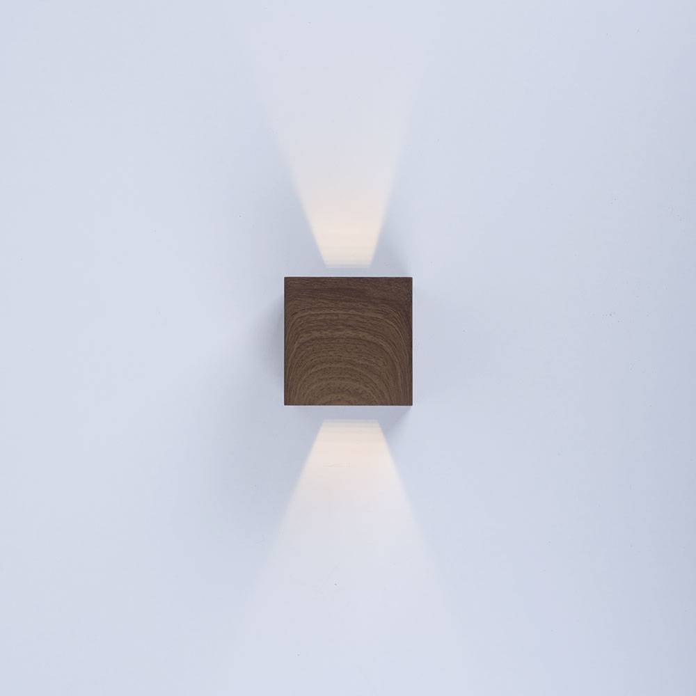 Außenlampe braun Wandstrahler modern Hauswandleuchte, LED Up&Down Strahler Holzoptik Wandlampe, Alu, 2x LED 3W 290lm 3000K warmweiß, LxBxH 10x10x10