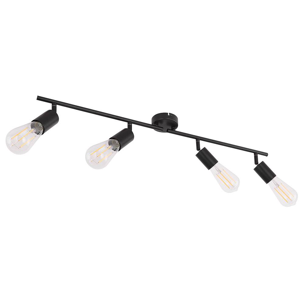 Deckenleuchte Deckenlampe Spotlampe Deckenstrahler Wohnzimmer, 4 flammig Spots beweglich, Metall schwarz, 4x E27 Fassungen, LxBxH 80x8,5x15,5cm