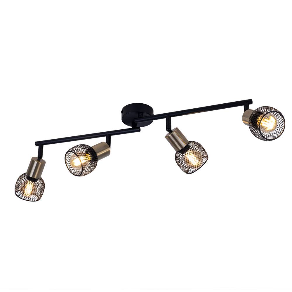 Deckenleuchte Wohnzimmerlampe Deckenstrahler Spotleiste 4-flammig Gitterschirme, Metall, schwarz gold, 4x E14 Fassungen, LxBxH 60x8x15 cm