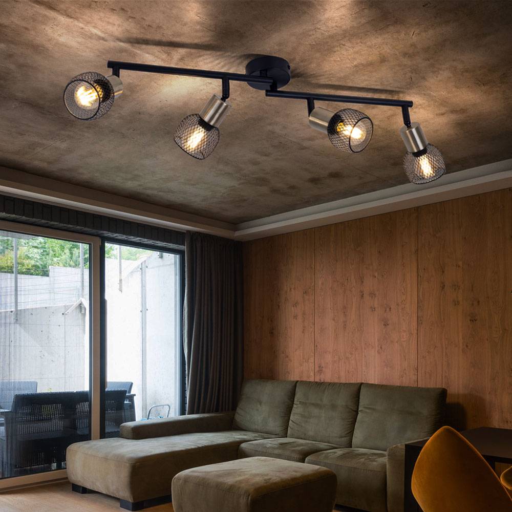 Deckenleuchte Wohnzimmerlampe Deckenstrahler Spotleiste 4-flammig Gitterschirme, Metall, schwarz gold, 4x E14 Fassungen, LxBxH 60x8x15 cm
