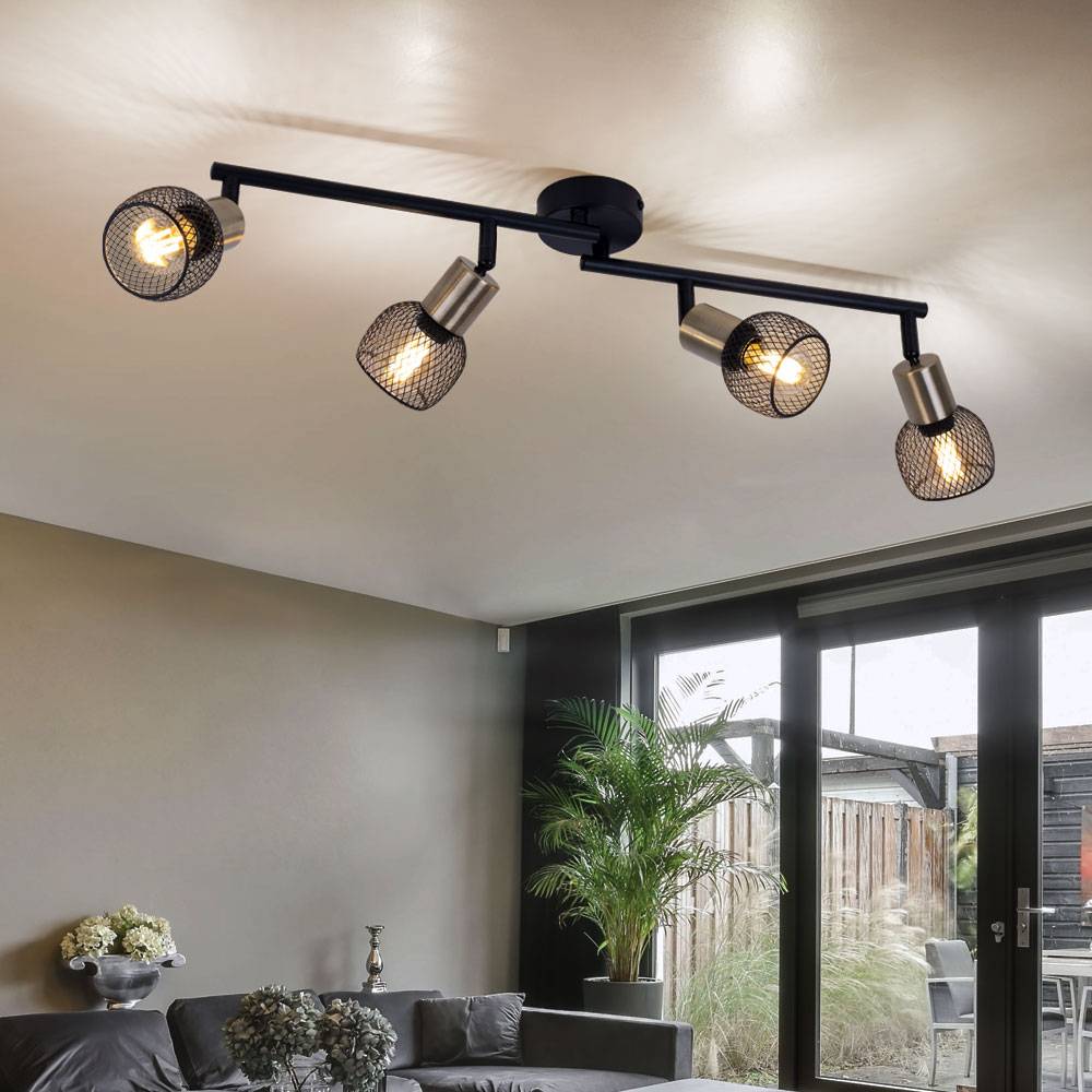 Deckenleuchte Wohnzimmerlampe Deckenstrahler Spotleiste 4-flammig Gitterschirme, Metall, schwarz gold, 4x E14 Fassungen, LxBxH 60x8x15 cm