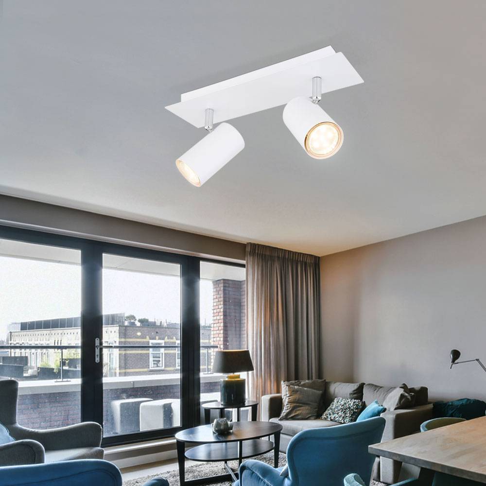 Deckenstrahler Spotleiste Deckenlampe Schlafzimmerlampe 2-flammig Strahler beweglich, Metall weiß, 2x GU10 Fassung, LxBxH 30x9x12 cm