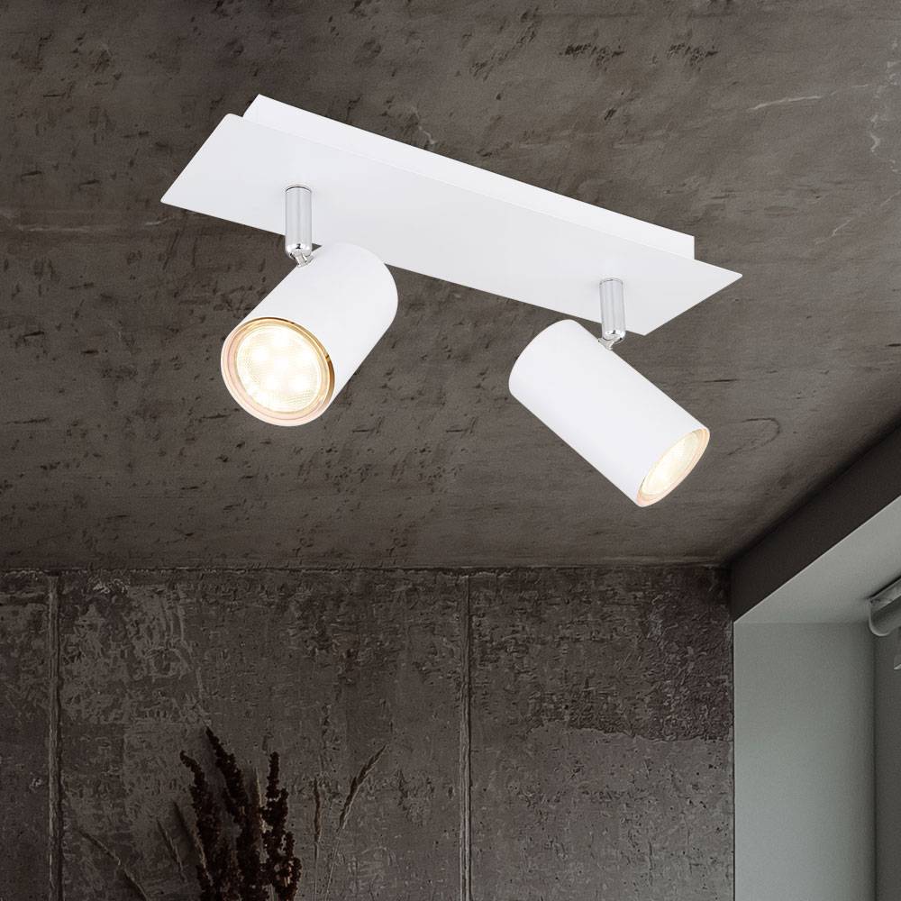 Deckenstrahler Spotleiste Deckenlampe Schlafzimmerlampe 2-flammig Strahler beweglich, Metall weiß, 2x GU10 Fassung, LxBxH 30x9x12 cm