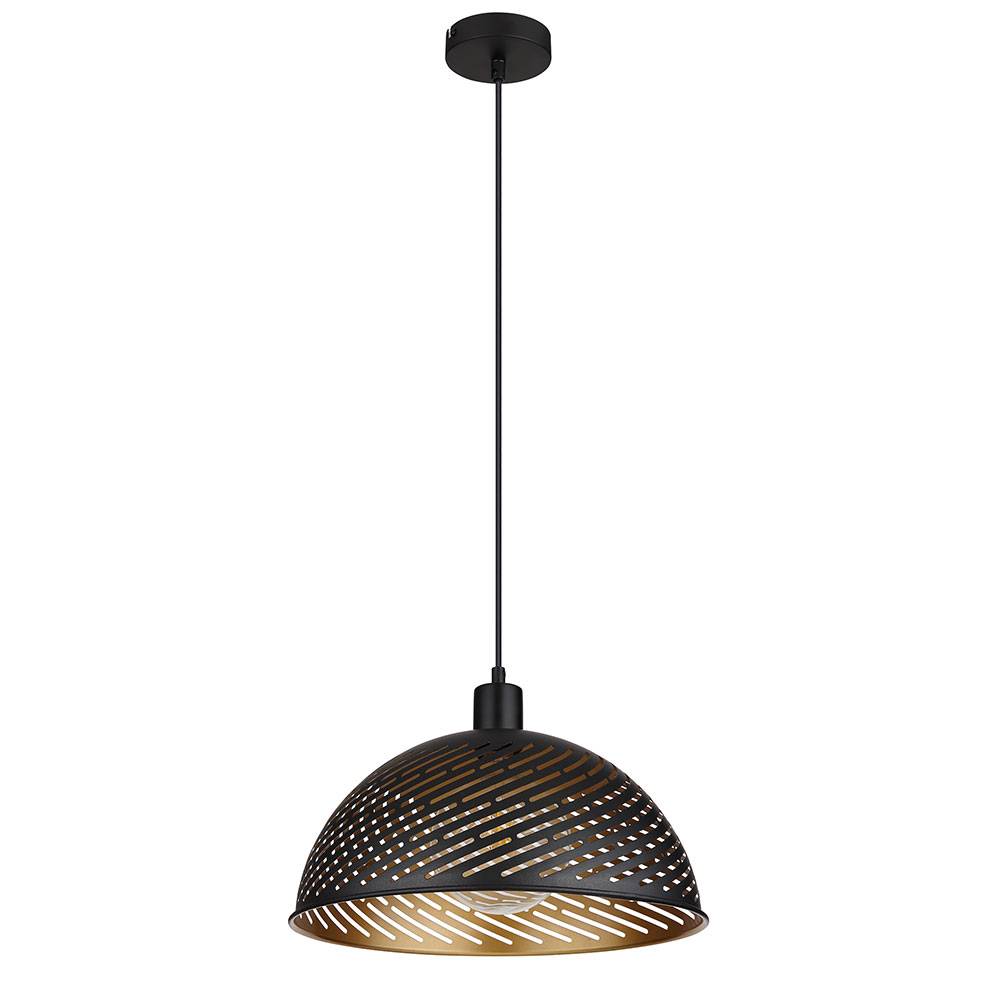 Pendelleuchte Esstischleuchte Hängelampe Pendellampe Höhe verstellbar Landhaus schwarz goldfarben, 1x E27 Fassung, DxH 36x120cm