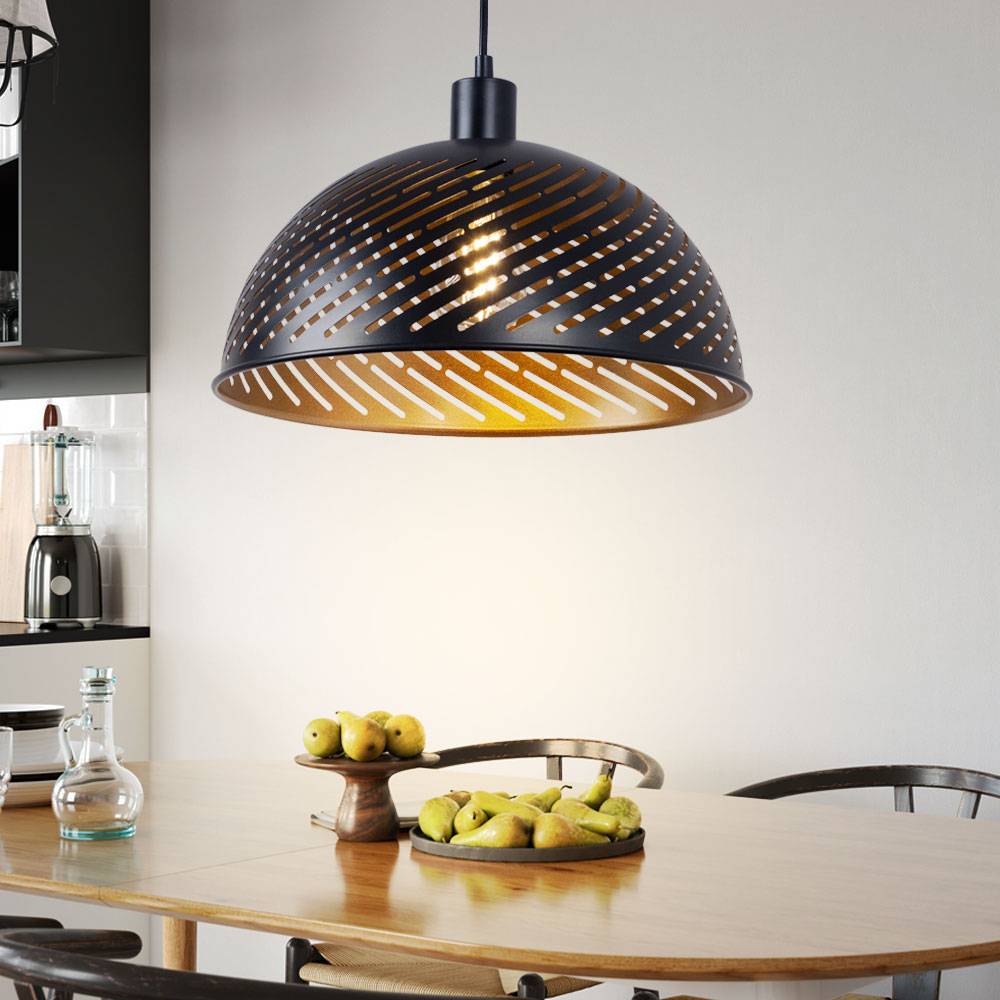 Pendelleuchte Esstischleuchte Hängelampe Pendellampe Höhe verstellbar Landhaus schwarz goldfarben, 1x E27 Fassung, DxH 36x120cm