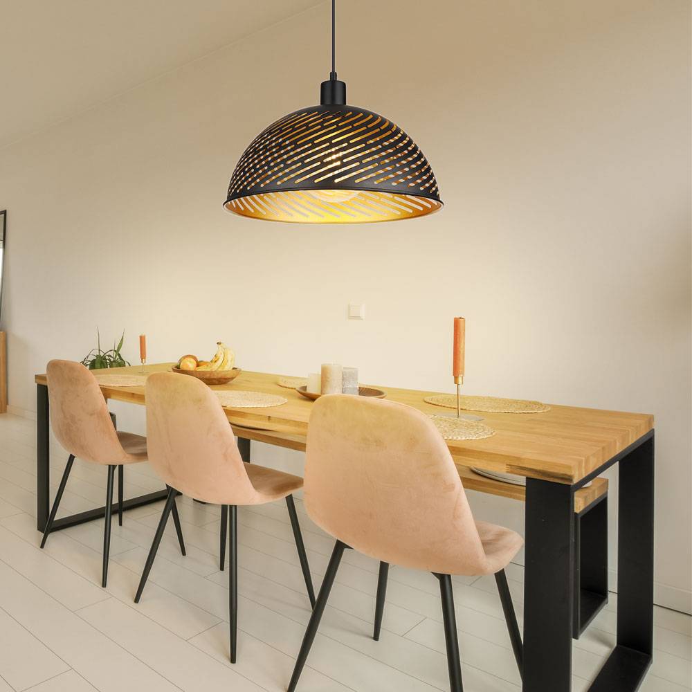 Pendelleuchte Esstischleuchte Hängelampe Pendellampe Höhe verstellbar Landhaus schwarz goldfarben, 1x E27 Fassung, DxH 36x120cm