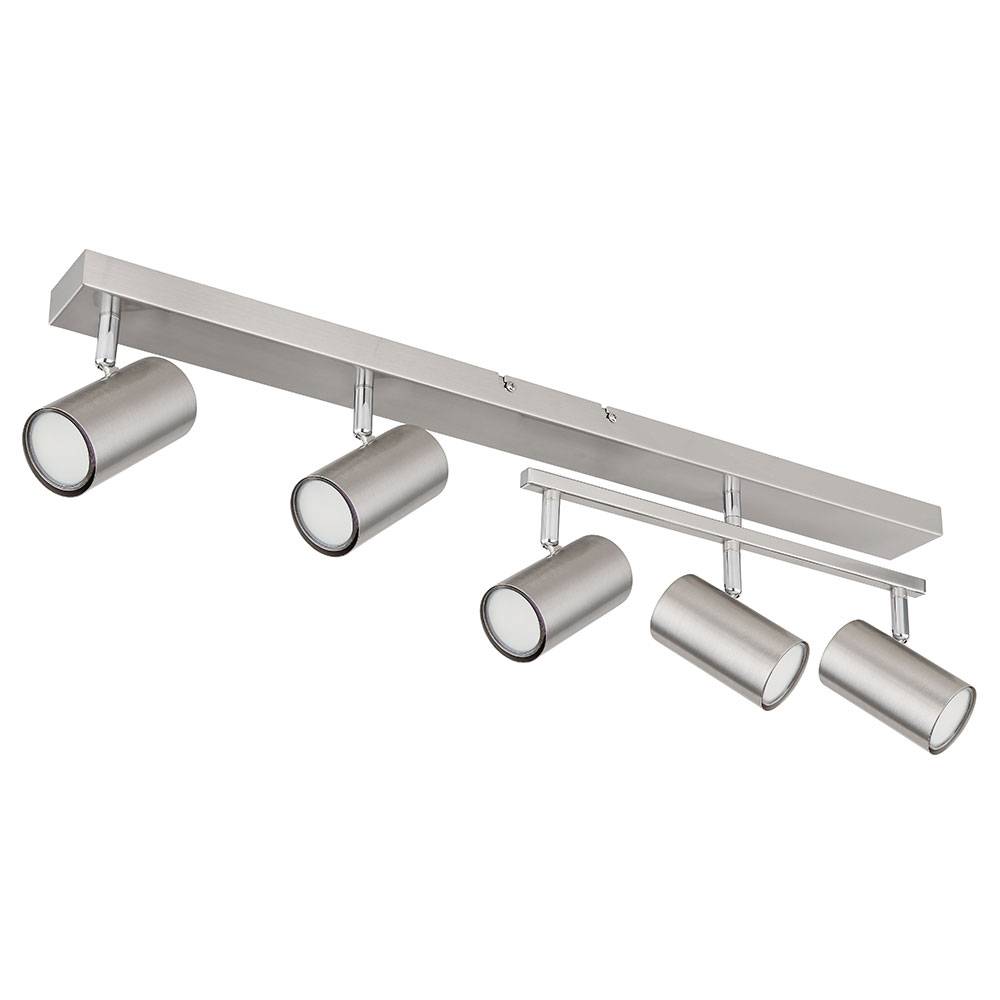 Deckenstrahler silber Spot Deckenleuchte Spotleiste 5 flammig, Metall verchromt skandinavisch, 5x GU10 Fassungen, LxBxH 70x35x17cm