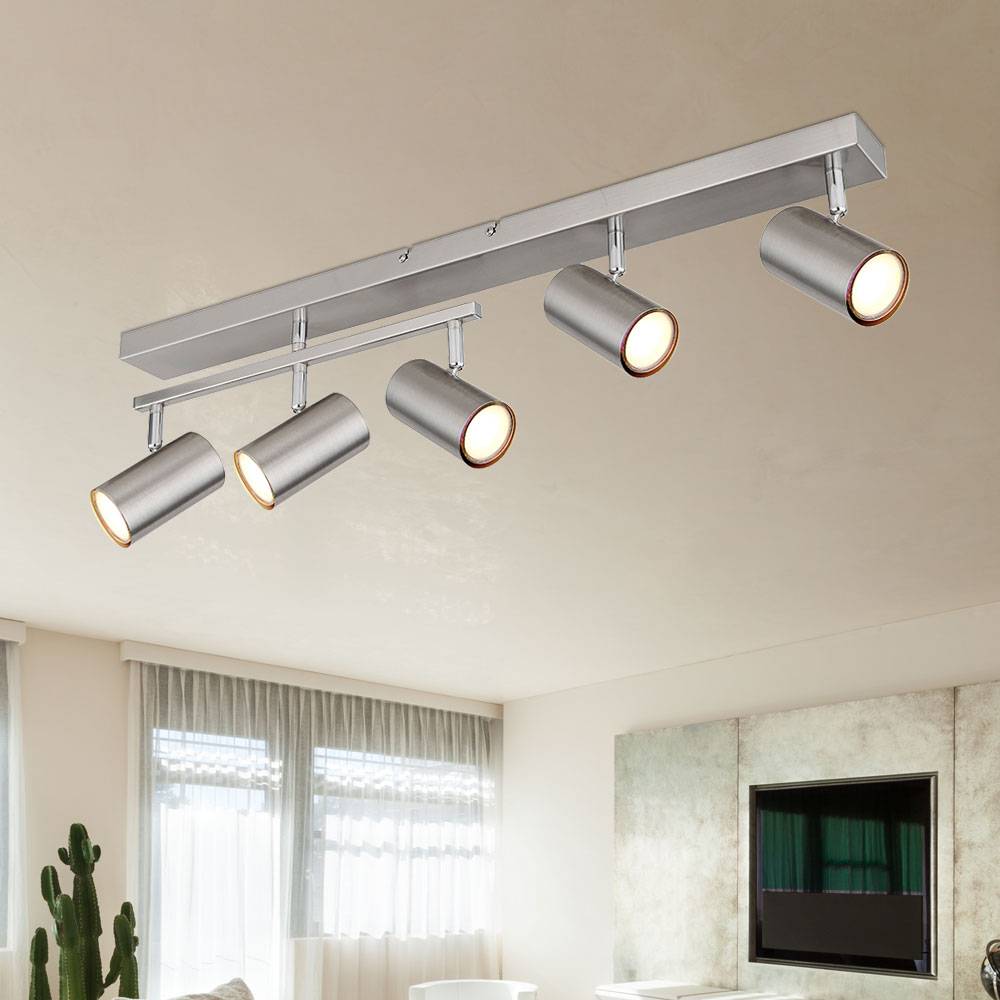 Deckenstrahler silber Spot Deckenleuchte Spotleiste 5 flammig, Metall verchromt skandinavisch, 5x GU10 Fassungen, LxBxH 70x35x17cm