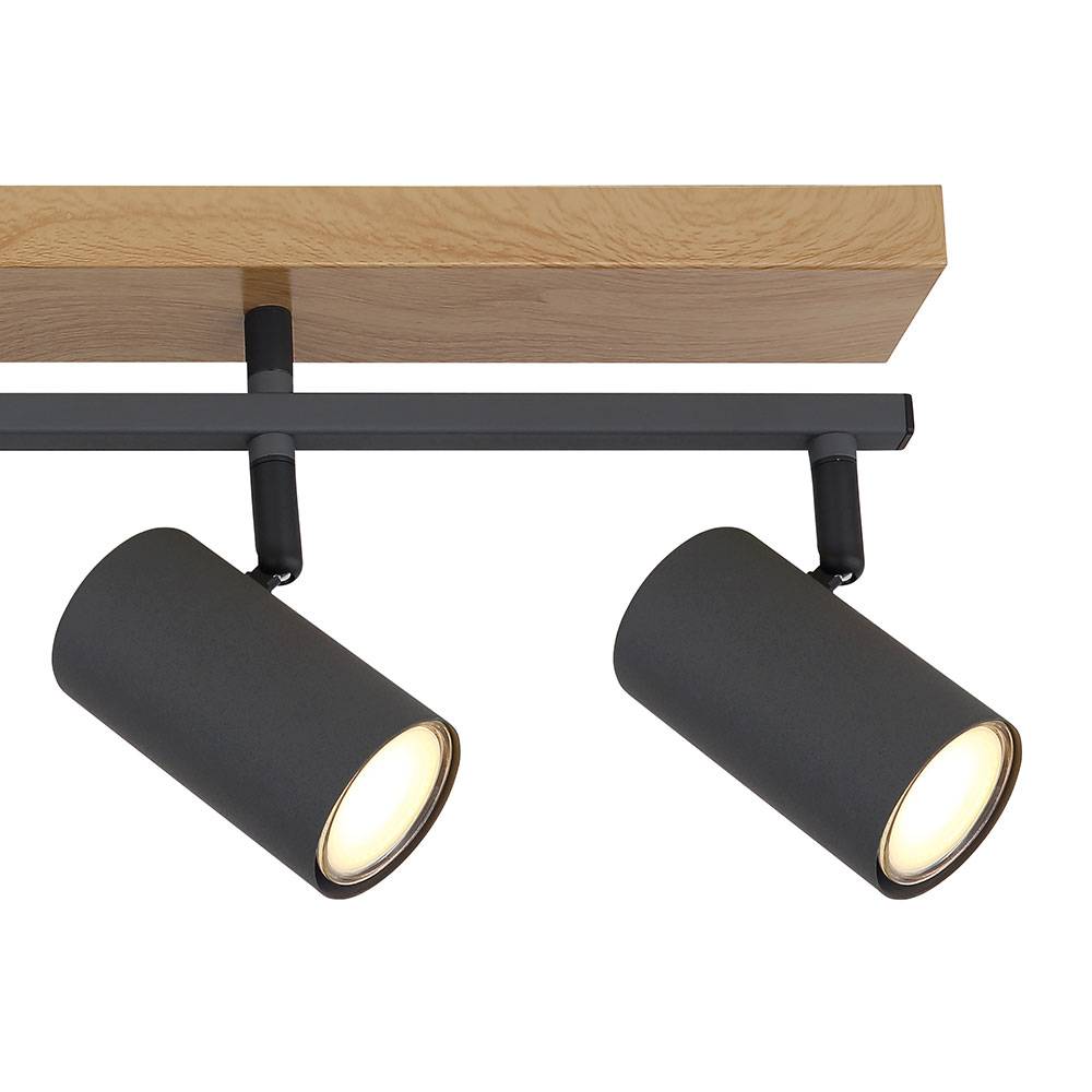 Deckenleuchte Spots Holzoptik Esszimmer GU10 schwarz 5 Flammig drehbar Deckenlampe schwenkbar, Metall graphit, 5x GU10, LxBxH 70x35x17 cm