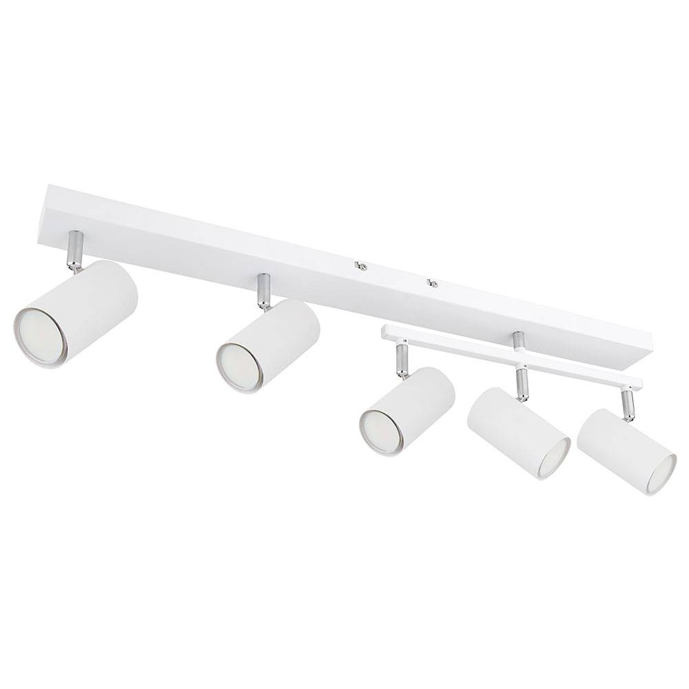 Deckenlampe Deckenstrahler weiß Leuchte weiß 5 flammig Spotleuchte beweglich, Spots flexibel, Metall, 5x GU10 Fassungen, LxBxH 70x35x17cm