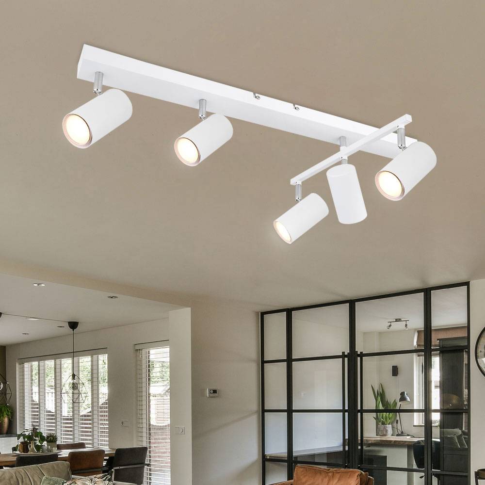 Deckenlampe Deckenstrahler weiß Leuchte weiß 5 flammig Spotleuchte beweglich, Spots flexibel, Metall, 5x GU10 Fassungen, LxBxH 70x35x17cm