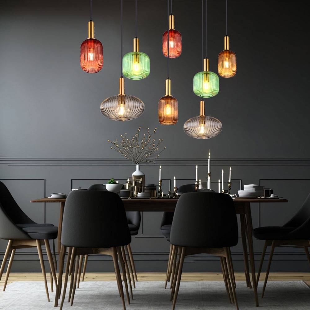 Hängelampe Hängeleuchte Pendellampe Pendelleuchte Esstischleuchte Designleuchte, 8 Flammig Glas Metall messingfarben, 8x E27 Fassungen, LxBxH 125x48