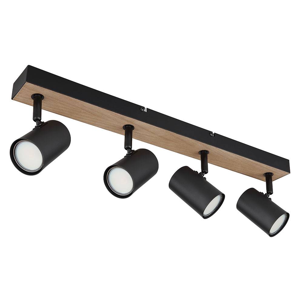 Deckenlampe Deckenleuchte 4 flammig beweglich Spotleuchte schwarz Holzoptik mit verstellbaren Spots, Metall schwarz, 4x GU10 Fassungen, LxBxH