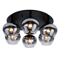 Deckenlampe Rauchglas Deckenleuchte Esszimmerleuchte rund Glaskugel Schlafzimmer, Metall schwarz, 6x E27, DxH 65x25,5 cm Deckenlampe Rauchglas Deckenleuchte Esszimmerleuchte rund Glaskugel Schlafzimmer, Metall schwarz, 6x E27, DxH 65x25,5 cm