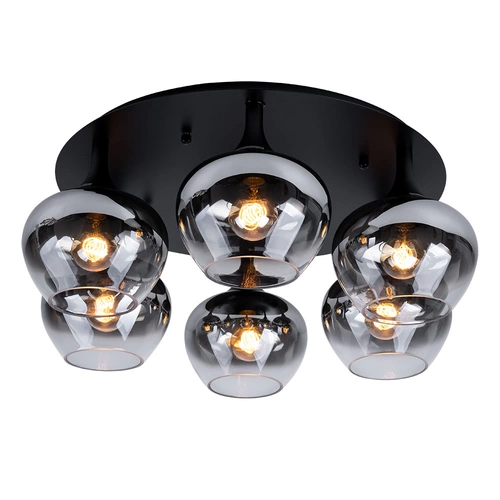 Deckenlampe Rauchglas Deckenleuchte Esszimmerleuchte rund Glaskugel Schlafzimmer, Metall schwarz, 6x E27, DxH 65x25,5 cm Deckenlampe Rauchglas Deckenleuchte Esszimmerleuchte rund Glaskugel Schlafzimmer, Metall schwarz, 6x E27, DxH 65x25,5 cm