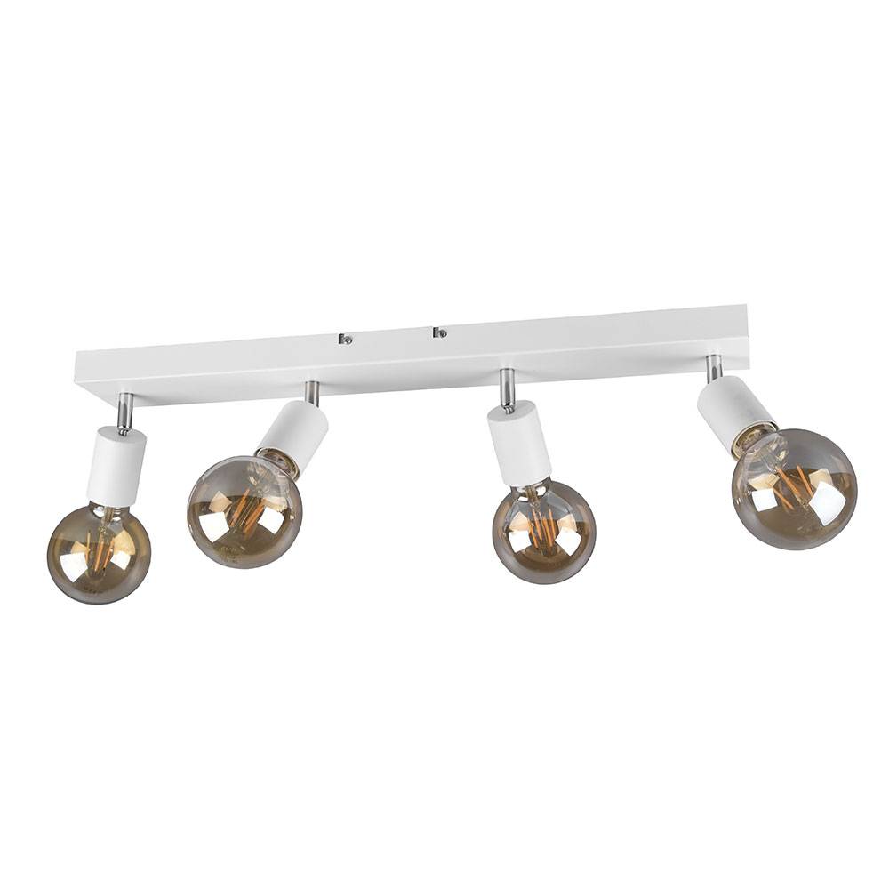 Deckenlampe Deckenleuchte Spotleuchte Flurlampe, 4 flammig Spots beweglich, Metall weiß matt, 4x E27 Fassungen, HxBxT 12x60x9cm