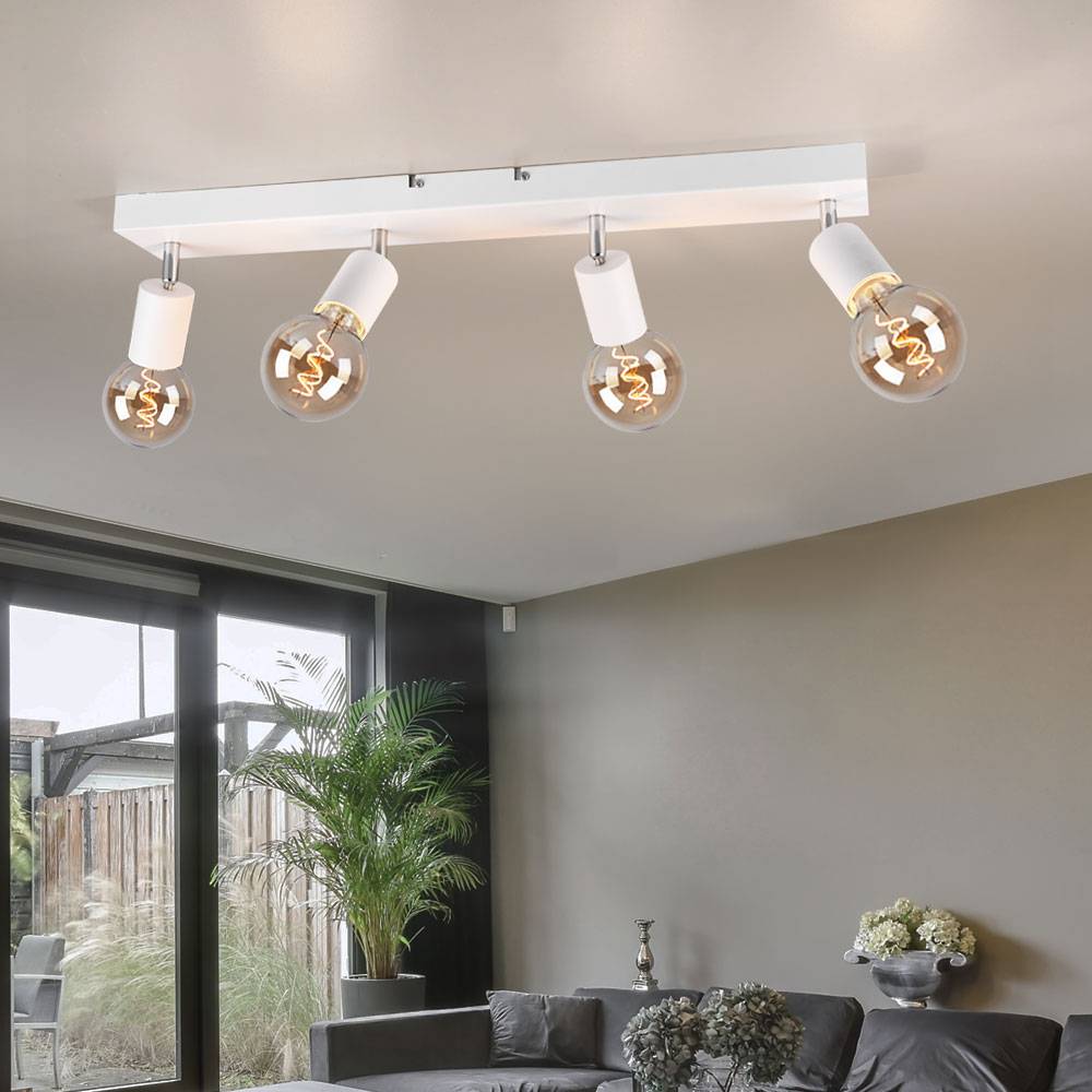 Deckenlampe Deckenleuchte Spotleuchte Flurlampe, 4 flammig Spots beweglich, Metall weiß matt, 4x E27 Fassungen, HxBxT 12x60x9cm