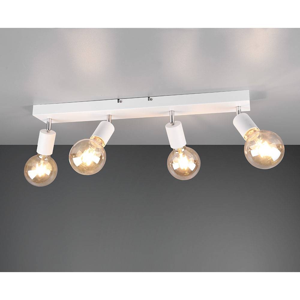 Deckenlampe Deckenleuchte Spotleuchte Flurlampe, 4 flammig Spots beweglich, Metall weiß matt, 4x E27 Fassungen, HxBxT 12x60x9cm