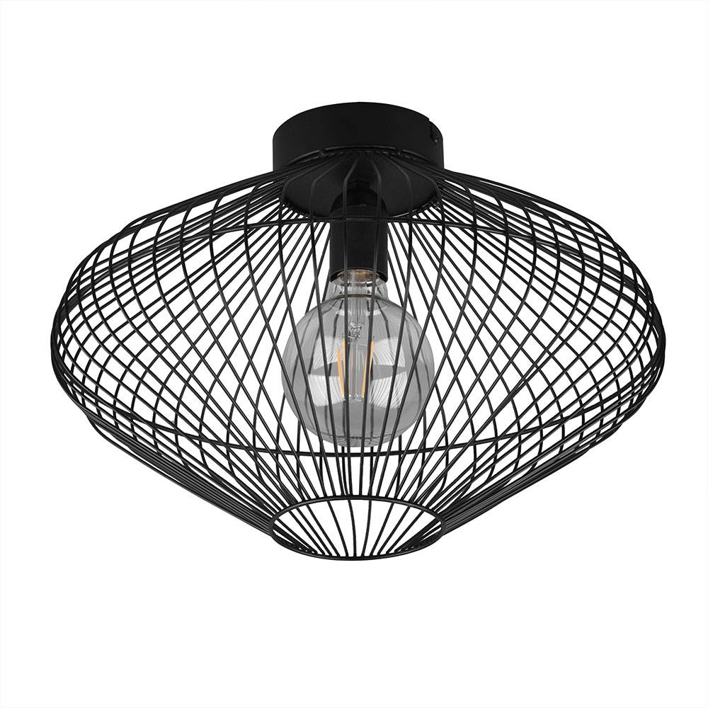 Deckenleuchte Metall Deckenlampe schwarz Käfig rund Esszimmer Lampe in Gitterform, Metall, rund, Fassung 1x E27, DxH 38x26 cm