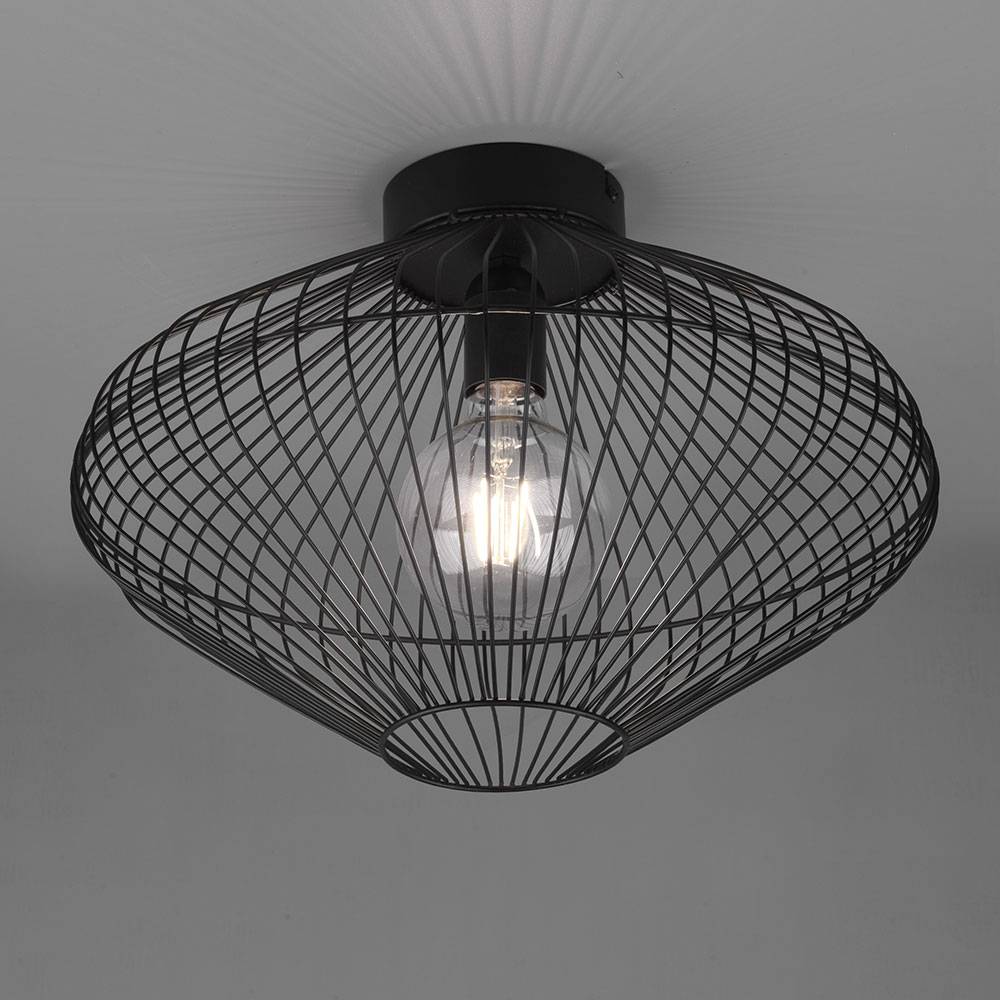 Deckenleuchte Metall Deckenlampe schwarz Käfig rund Esszimmer Lampe in Gitterform, Metall, rund, Fassung 1x E27, DxH 38x26 cm