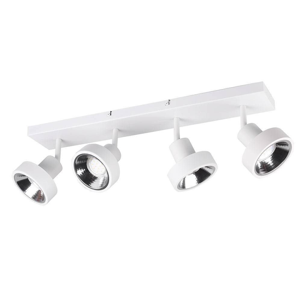 Deckenlampe Spotleuchte Spotlampe Wohnzimmerlampe, 4 flammig Spots beweglich, Metall weiß matt, 4x GU10 Fassungen, HxBxT 19x60x16cm