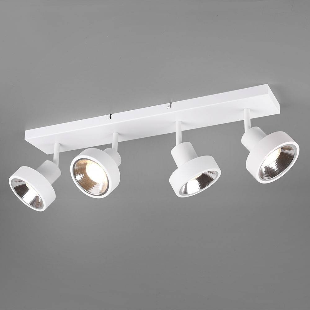 Deckenlampe Spotleuchte Spotlampe Wohnzimmerlampe, 4 flammig Spots beweglich, Metall weiß matt, 4x GU10 Fassungen, HxBxT 19x60x16cm