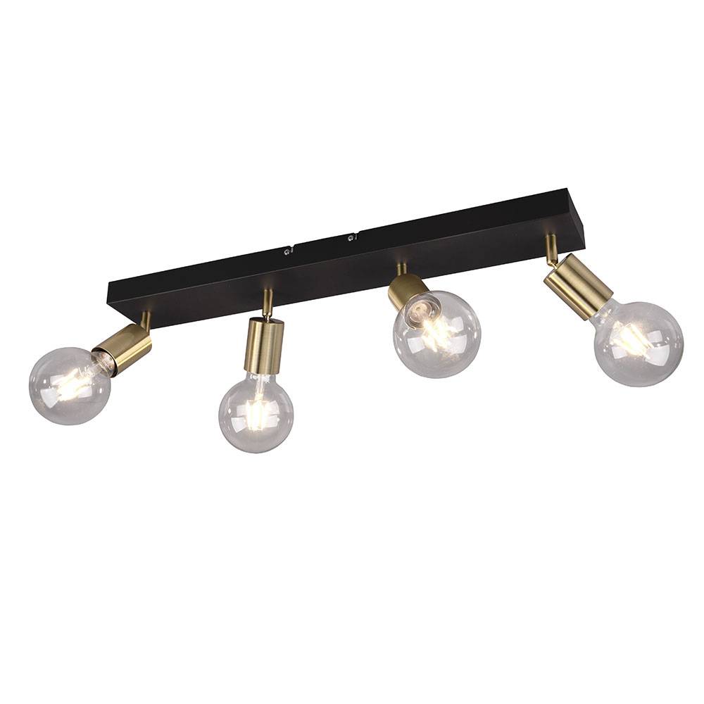 Deckenlampe schwarz Wohnzimmerleuchte modern Spotleiste 4-flammig, Deckenstrahler verstellbar, Metall gold matt, 4x E27 Fassung, LxBxH 60x9x12 cm