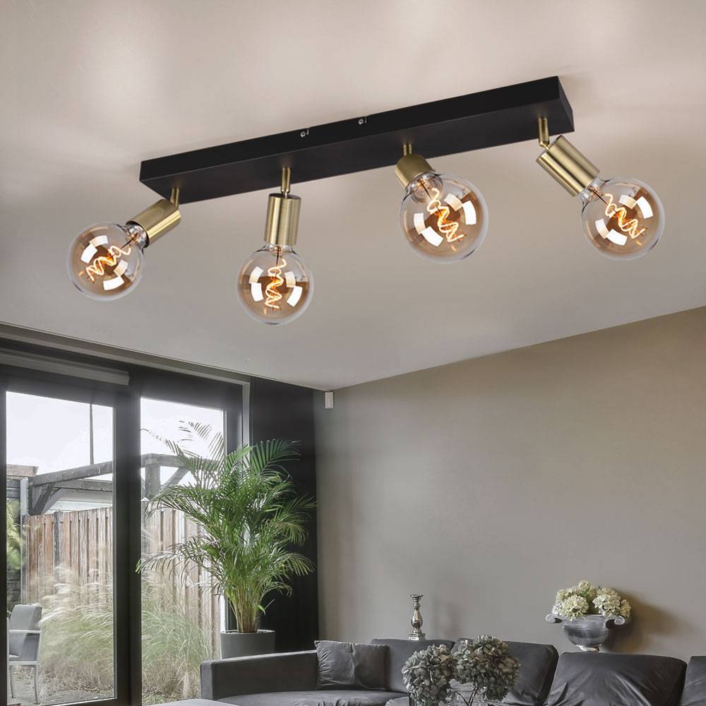 Deckenlampe schwarz Wohnzimmerleuchte modern Spotleiste 4-flammig, Deckenstrahler verstellbar, Metall gold matt, 4x E27 Fassung, LxBxH 60x9x12 cm