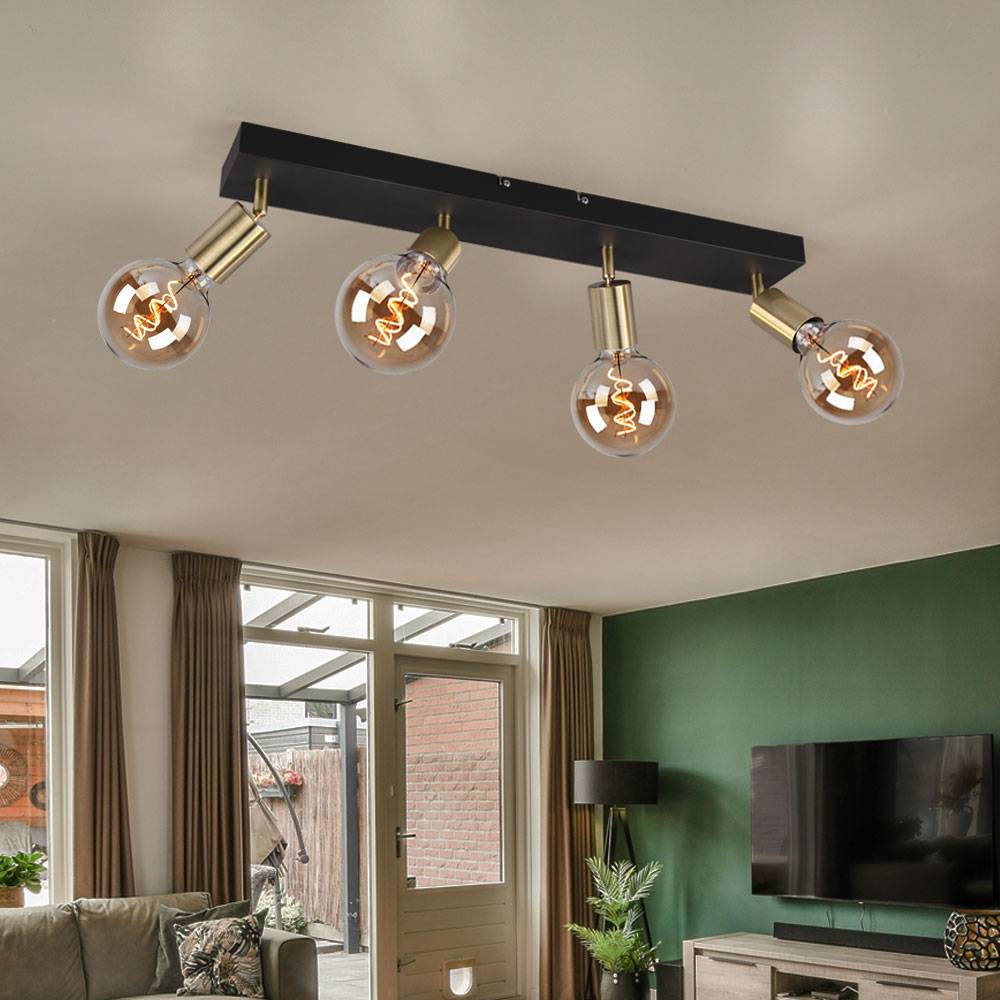 Deckenlampe schwarz Wohnzimmerleuchte modern Spotleiste 4-flammig, Deckenstrahler verstellbar, Metall gold matt, 4x E27 Fassung, LxBxH 60x9x12 cm