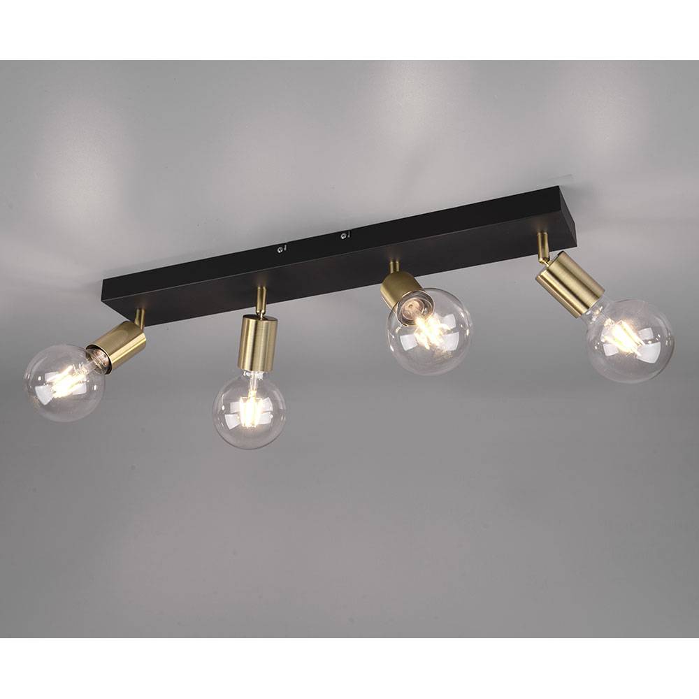 Deckenlampe schwarz Wohnzimmerleuchte modern Spotleiste 4-flammig, Deckenstrahler verstellbar, Metall gold matt, 4x E27 Fassung, LxBxH 60x9x12 cm