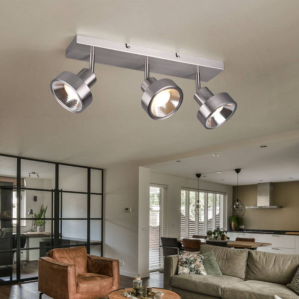 Deckenlampe silber Deckenstrahler Wohnzimmerleuchte modern Spotleiste 3-flammig, Strahler verstellbar, Metall matt, 3x GU10 Fassung, LxBxH 44x16x19