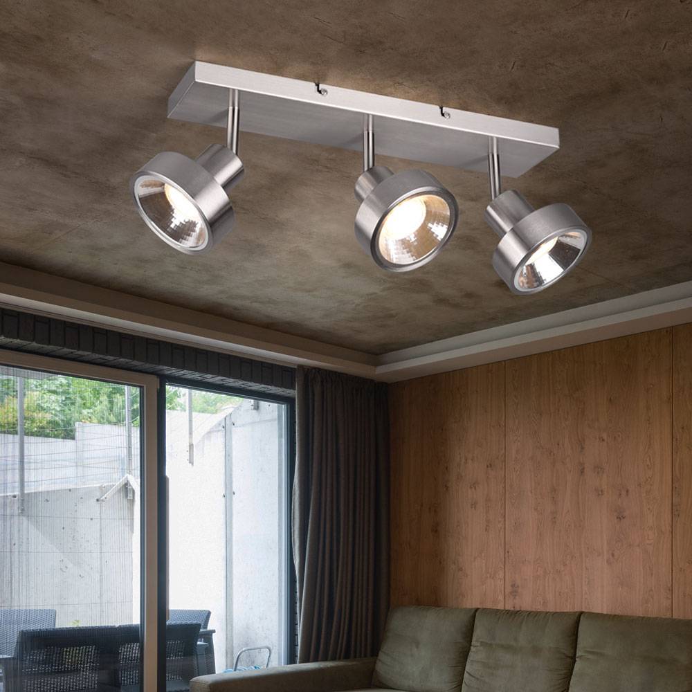 Deckenlampe silber Deckenstrahler Wohnzimmerleuchte modern Spotleiste 3-flammig, Strahler verstellbar, Metall matt, 3x GU10 Fassung, LxBxH 44x16x19