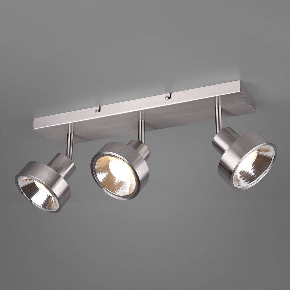 Deckenlampe silber Deckenstrahler Wohnzimmerleuchte modern Spotleiste 3-flammig, Strahler verstellbar, Metall matt, 3x GU10 Fassung, LxBxH 44x16x19