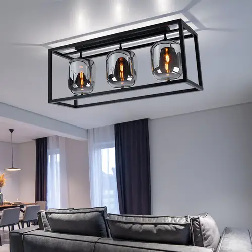Deckenlampe Glasleuchte 3 flammig Glasschirm rauchfarben Deckenleuchte rund schwarz Wohnzimmerlampe, Metall Glas, schwarz, 3x E14, LxH 77x32,5 cm Deckenlampe Glasleuchte 3 flammig Glasschirm rauchfarben Deckenleuchte rund schwarz Wohnzimmerlampe, Metall Glas, schwarz, 3x E14, LxH 77x32,5 cm