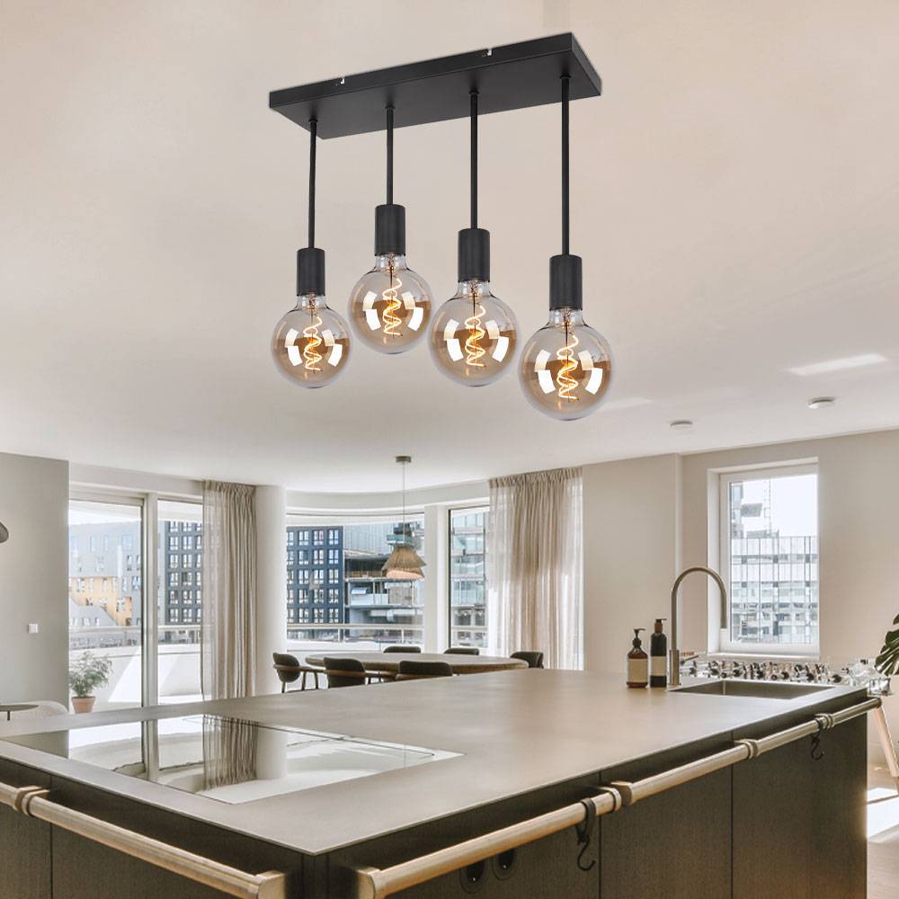 Deckenlampe Deckenleuchte Hängelampe Pendelleuchte Esszimmerlampe, 4 flammig, Metall schwarz, 4x E27 Fassungen, LxBxH 45x15x34cm