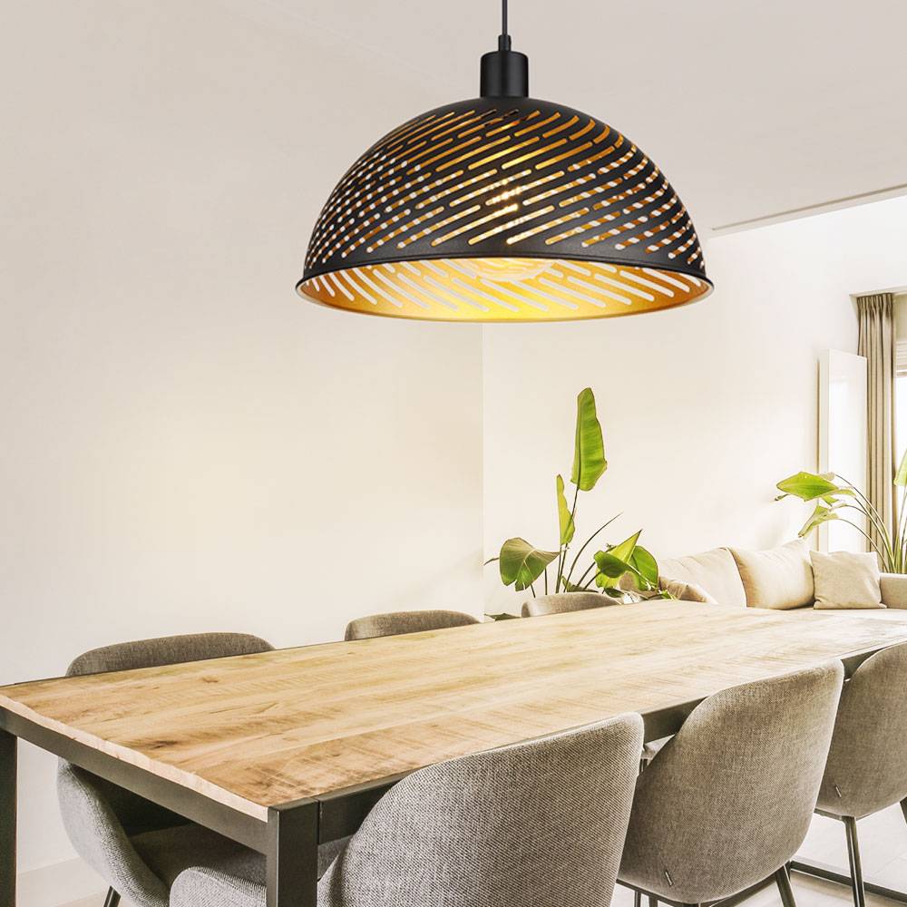 Pendelleuchte Esstischleuchte Hängelampe Pendellampe Höhe verstellbar Landhaus schwarz goldfarben, 1x E27 Fassung, DxH 36x120cm