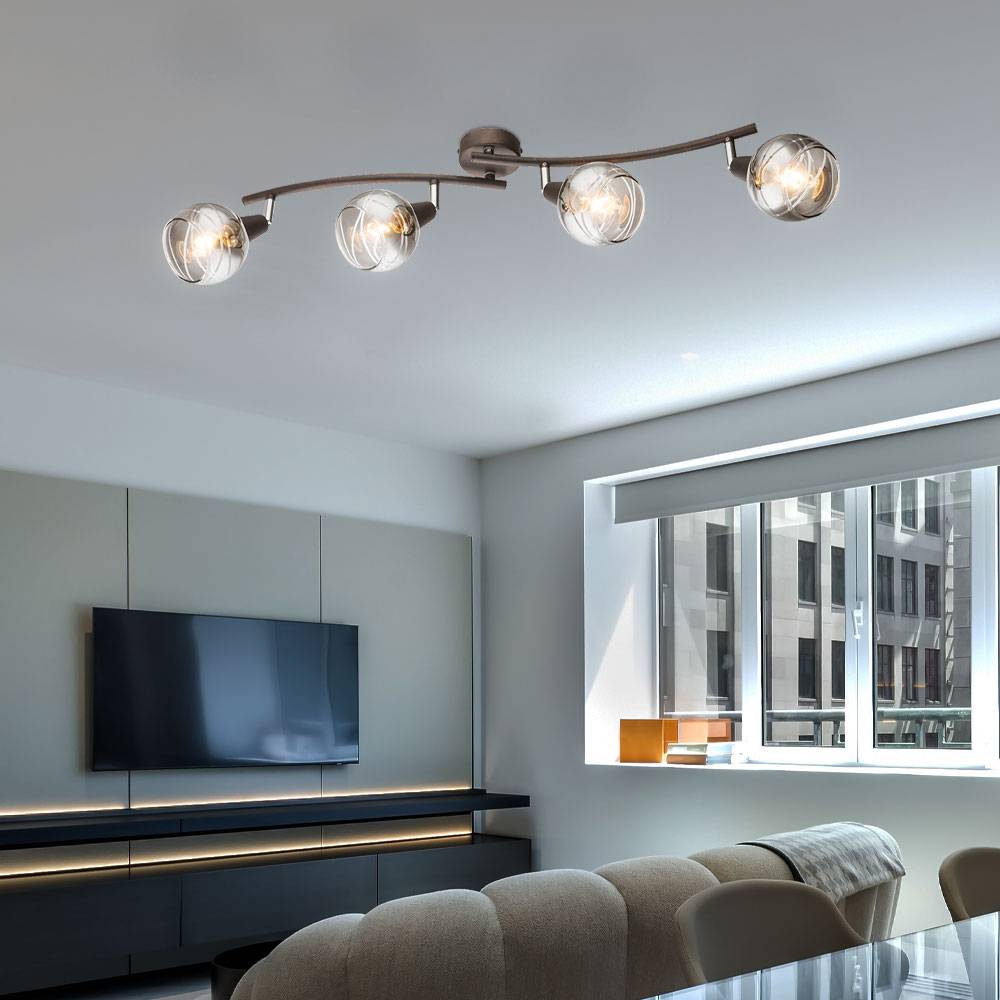 LED Decken Leuchte Lampe Beleuchtung Metall Bronze Glas Spots Beweglich Küche