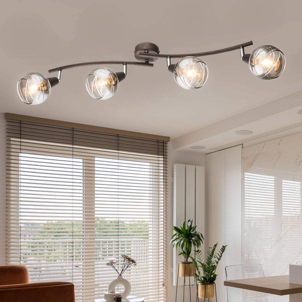 LED Decken Leuchte Lampe Beleuchtung Metall Bronze Glas Spots Beweglich Küche