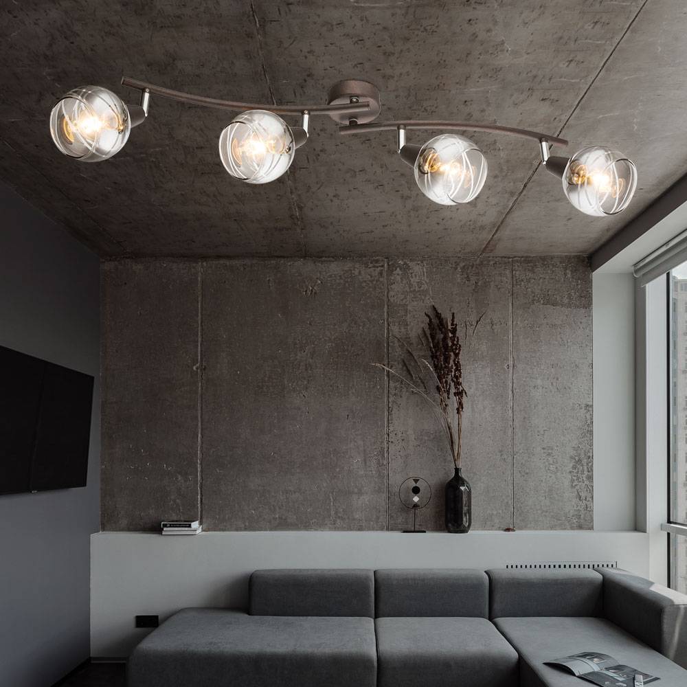 LED Decken Leuchte Lampe Beleuchtung Metall Bronze Glas Spots Beweglich Küche