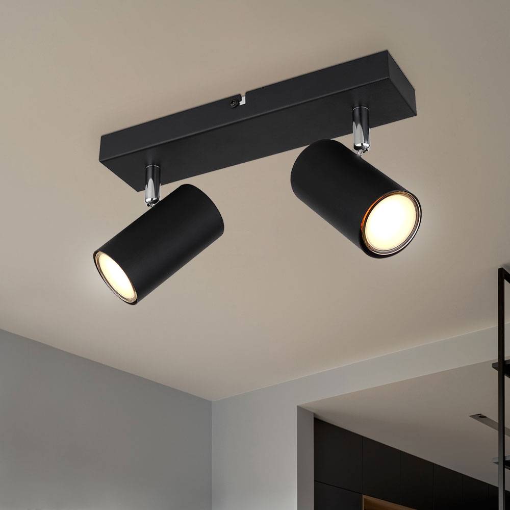 Deckenleuchte Spot 2 flammig Deckenstrahler schwarz Deckenlampe Esszimmer mit schwenkbaren Strahlern, Metall, 2x GU10, LxBxH 26x6x12