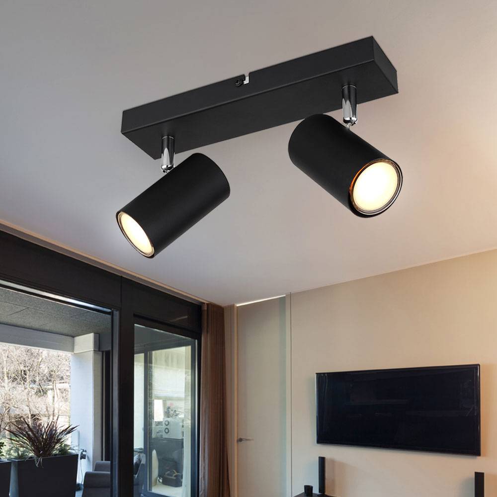 Deckenleuchte Spot 2 flammig Deckenstrahler schwarz Deckenlampe Esszimmer mit schwenkbaren Strahlern, Metall, 2x GU10, LxBxH 26x6x12