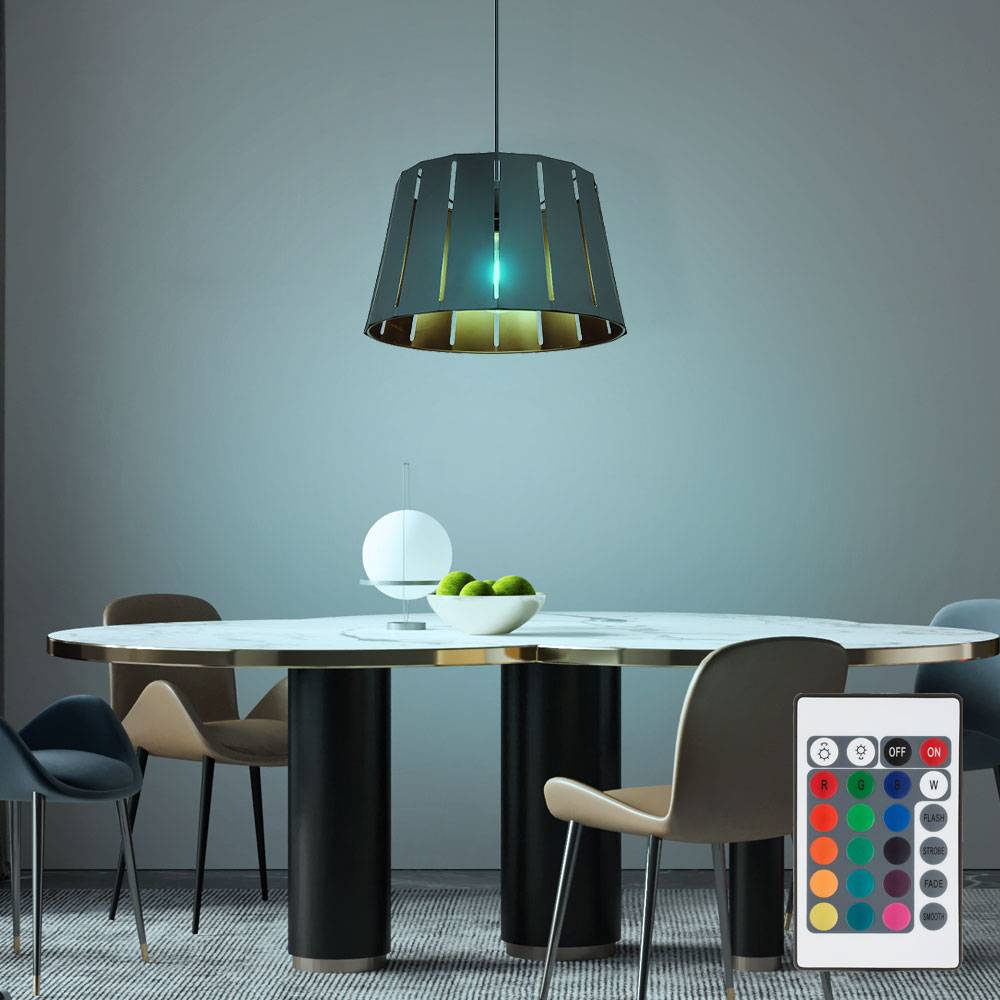 Hängeleuchte Esszimmer Pendelleuchte schwarz Holzoptik Hängelampe Modern, Fernbedienung dimmbar, 1x RGB LED 8,5W 806Lm warmweiß, DxH 35x120 cm