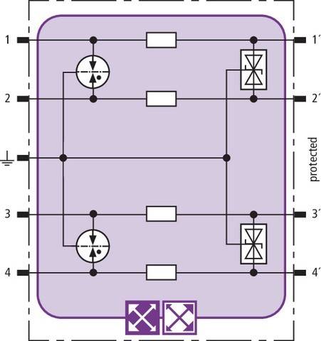 Das Bild ist ein schematisches Diagramm einer Dioden-Brückenschaltung, das elektrische Verbindungen mit vier Dioden zeigt, die eine quadratische Form bilden und zur Stromgleichrichtung verwendet werden.