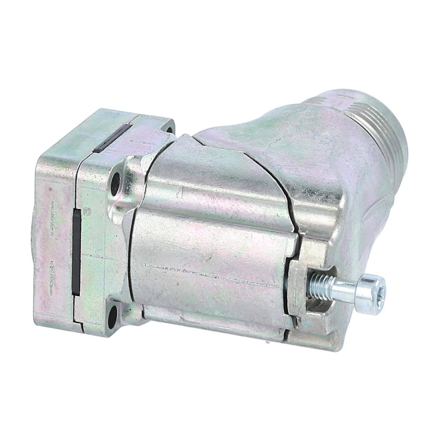 Ein Metallventil mit einer zylindrischen Form und einem Bolzen an der Seite, das zur Steuerung des Flusses von Flüssigkeiten oder Gasen in einem mechanischen System verwendet wird.